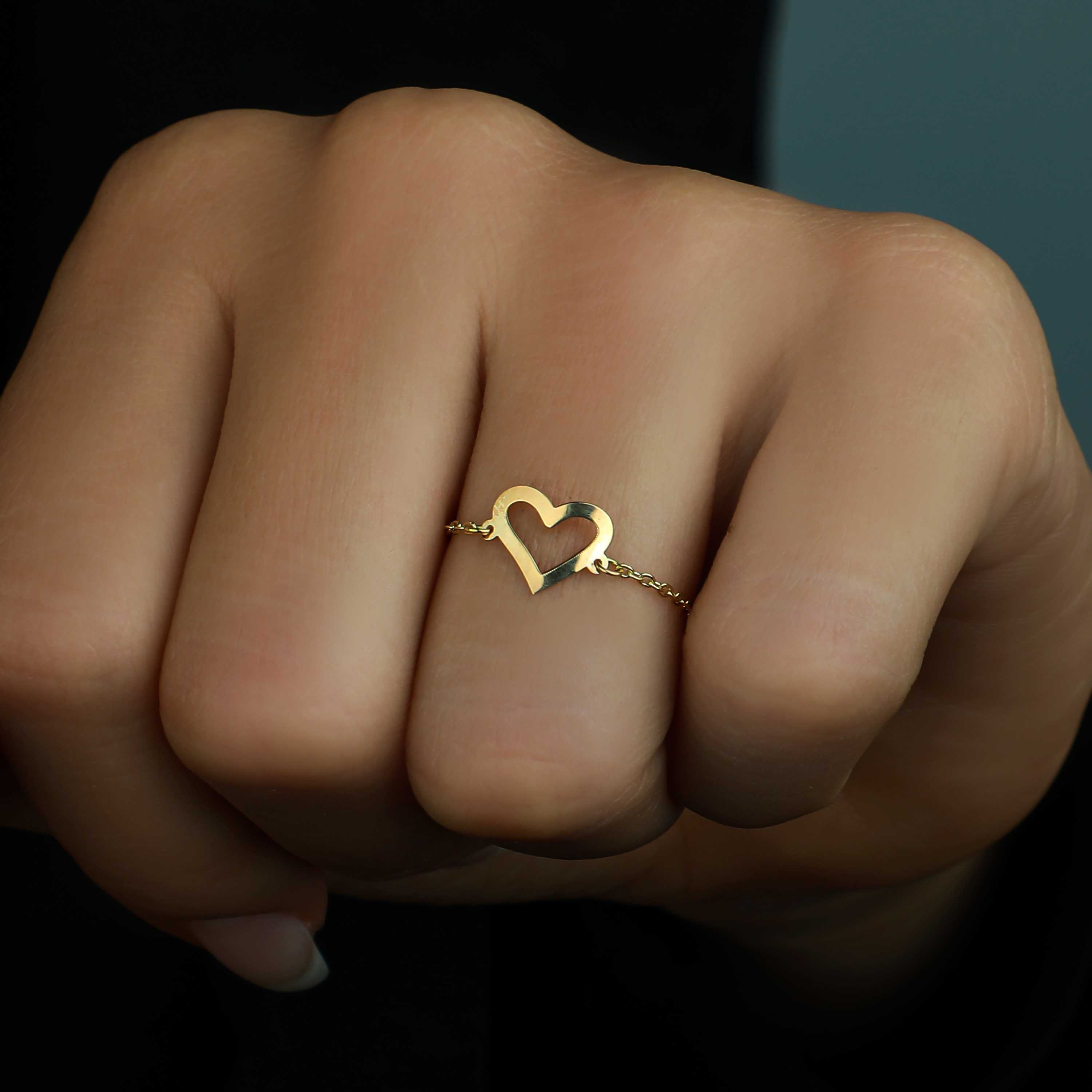 18k gold chain ring, Turkish made - (H-1255)